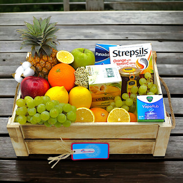 Fresh Fruit and Wellness Crate, Pineapple, Oranges, Apples, Grapes, Remedies, Crate